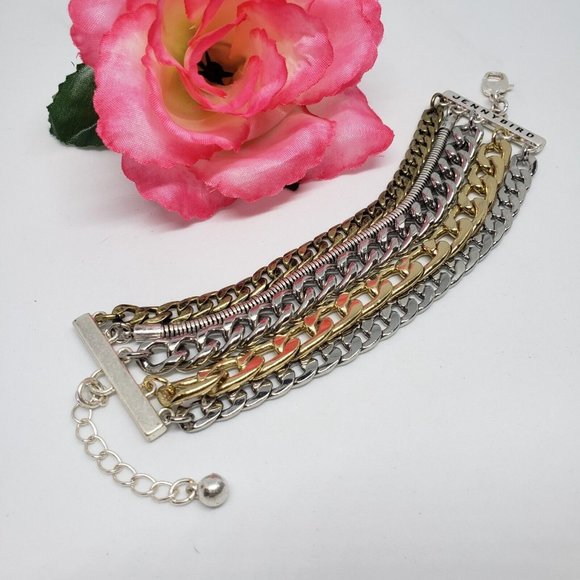 Jenny Bird Austin Cuff Mixed Metal Stacked Layered Chain Bracelet - Picture 8 of 12